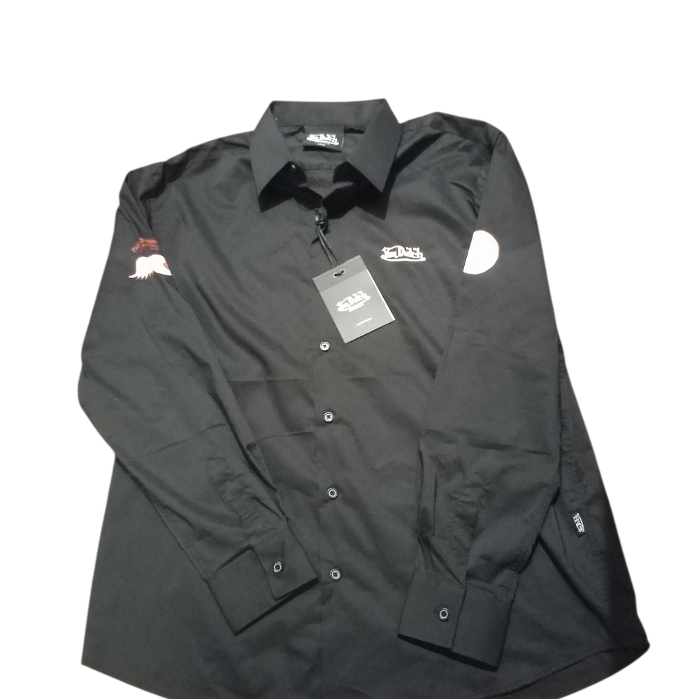 Von Dutch Black Solid With Graphics Men's Button Up Shirt, NWT